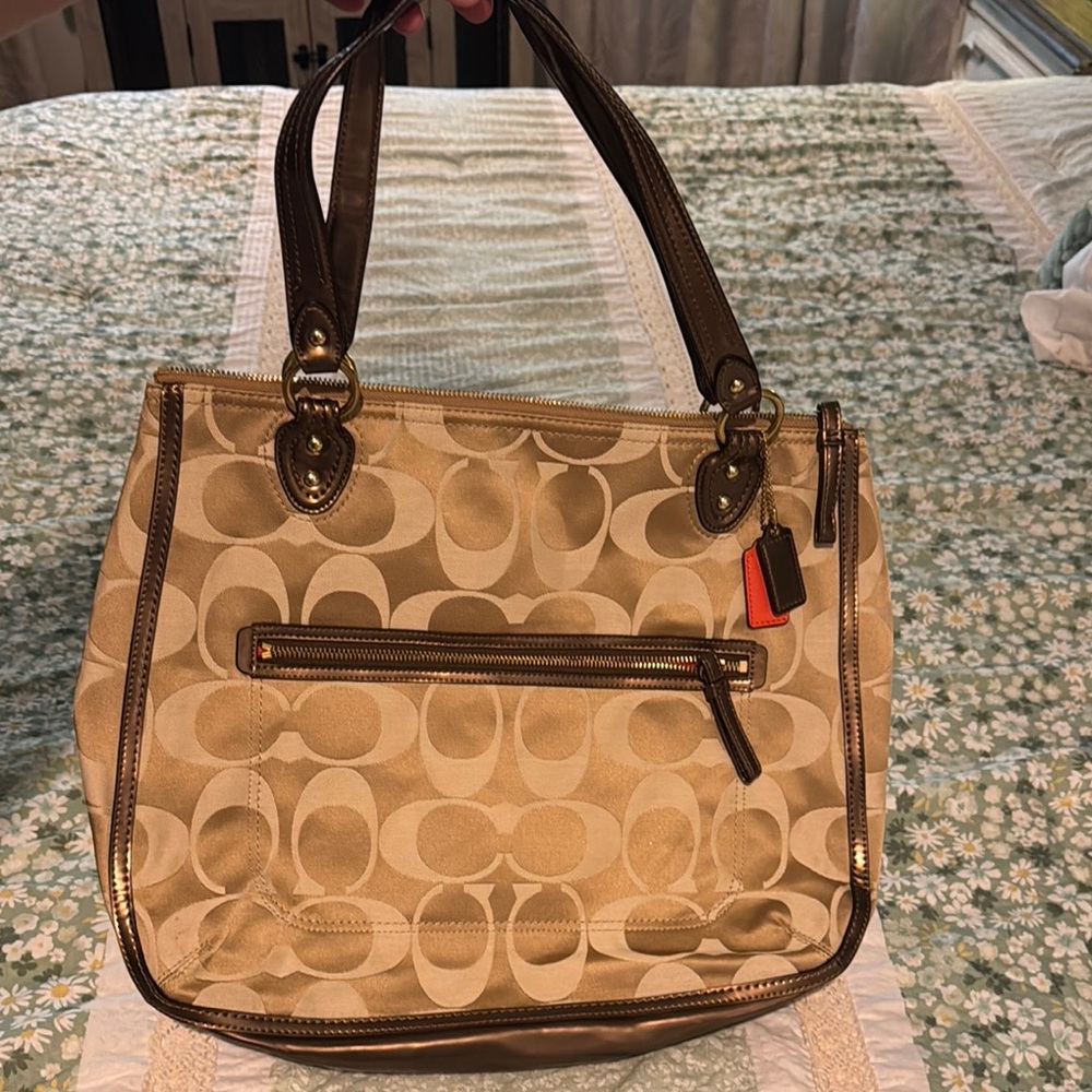 Coach Tan and Brown Signature Shoulder Bag